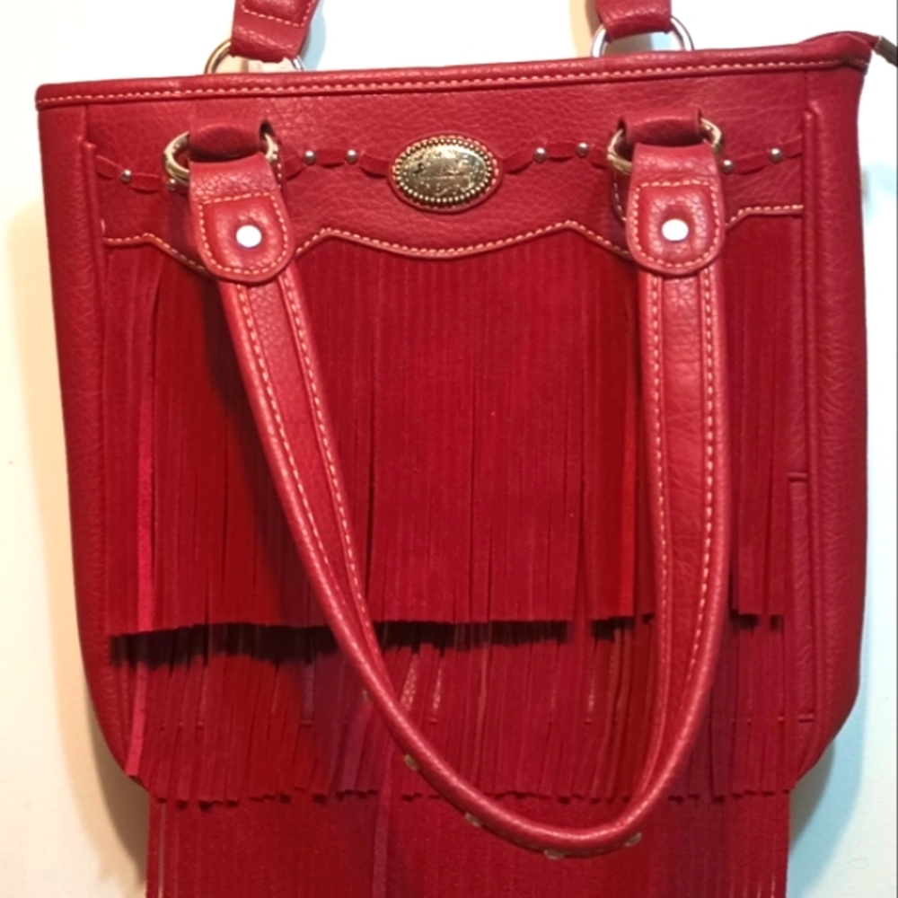 NEW WIGS TAGS NEVER USED Montana West Elegant Red Fringe Tote Bag 3 Layers!